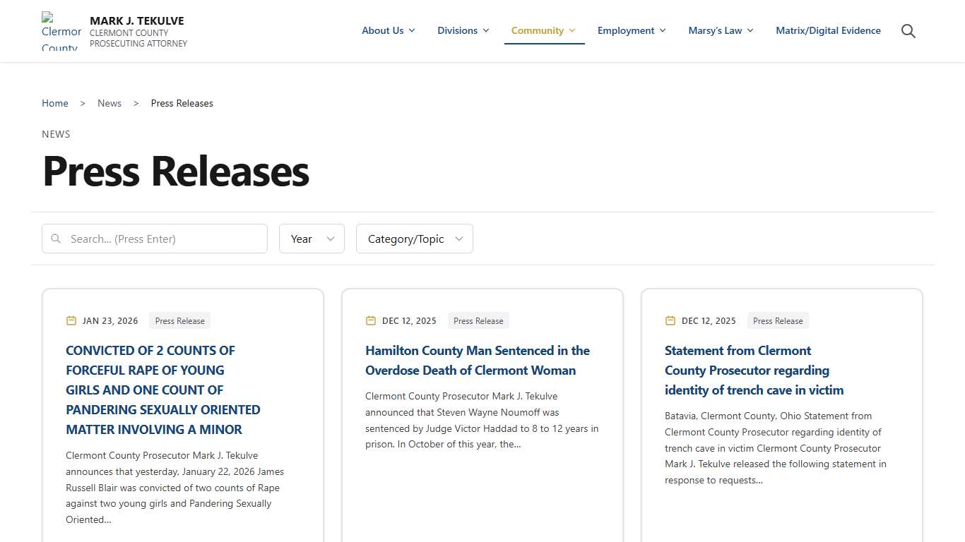 Press Releases – Clermont County Prosecutor