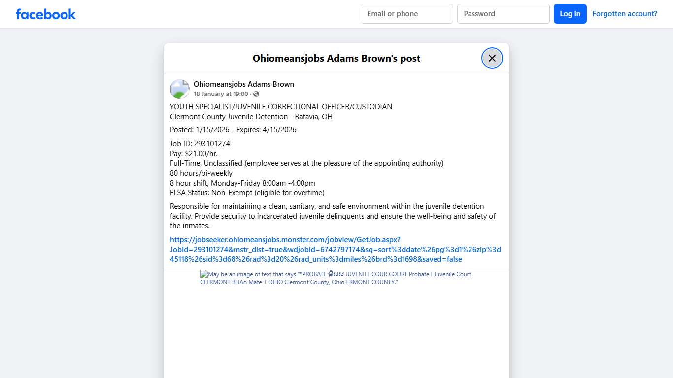 YOUTH SPECIALIST/JUVENILE... - Ohiomeansjobs Adams Brown Facebook